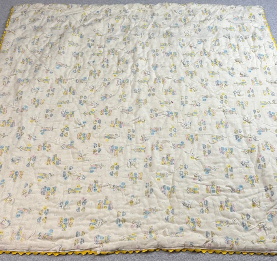Manta colcha vintage para cuna bebé payaso coches avión guardería costura a mano años 60 retro Foto 2 de 4