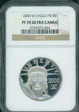 2000-W $100 PLATINUM EAGLE STATUE of LIBERTY 1 Oz. NGC PF70 PROOF PR70 CAMEO ! 3580.00 per troy oz