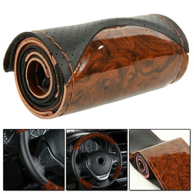 DIY Steering Wheel Cover Peach Wood 38CM W/ Needle Thread Leather Four Seasons