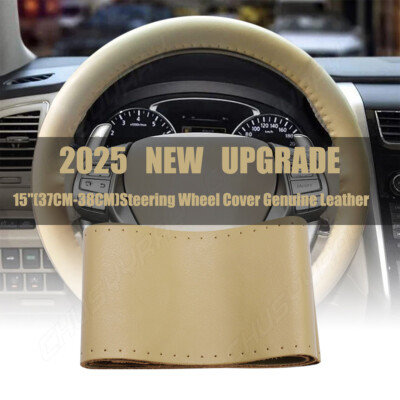 15'' Steering Wheel Cover Beige Leather For Volvo
