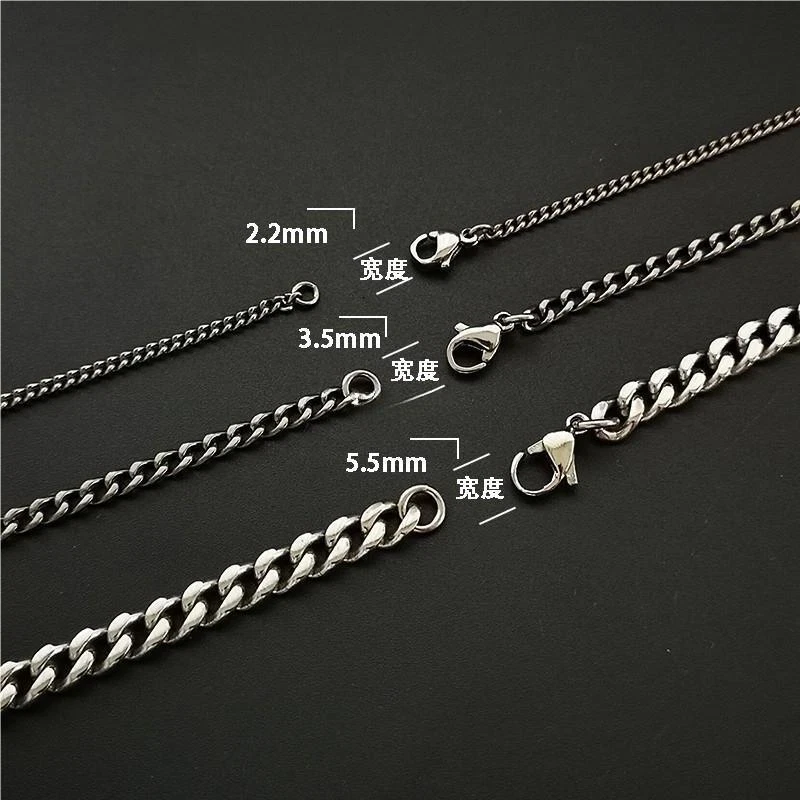 Collar antialérgico de titanio puro 2,2 mm 3,5 mm 5,5 mm cadena de bordillo 22"" 24"" 26"" Foto 4 de 4