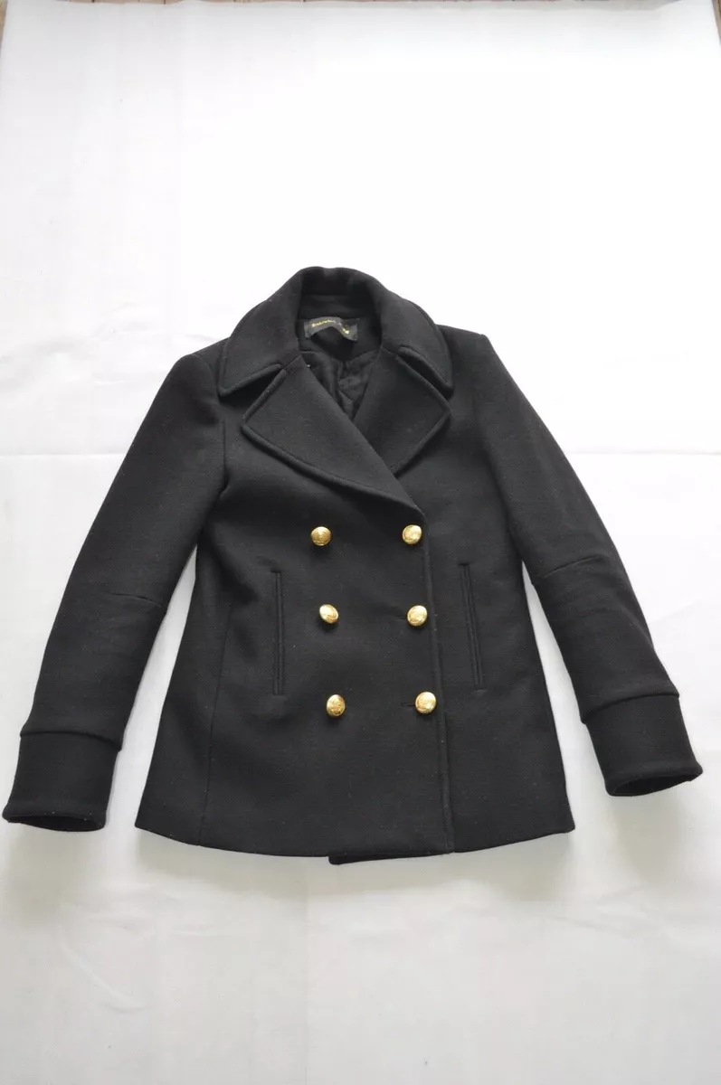 x H&M Double Breasted Wool Trench Coat Jacket Womens US6 UK10 EU36 |