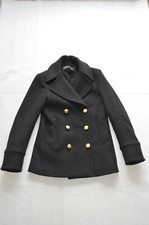 Balmain X H&m Black Double Breasted Wool Trench Coat Jacket Womens Us6 Uk10 Eu36