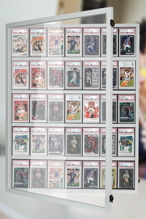 Graded Trading Card Display Case White 35+ Sport Baseball Glass Wood Wall  Frame