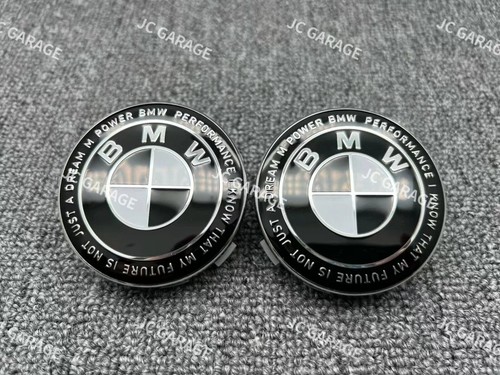 BMW BLACK WHITE COMPETITION 56MM 68MM HUB ALLOY WHEEL CENTER CAPS - Picture 6 of 8