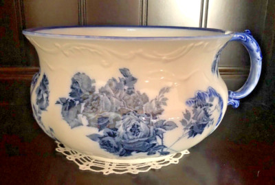 Royal Doulton Burslem Gloire De Dijon Flow Blue Chamber Pot C1900s Floral Blue
