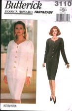 3110 Vintage Butterick SEWING Pattern Misses 1990s Loose Fitting Tapered Dress