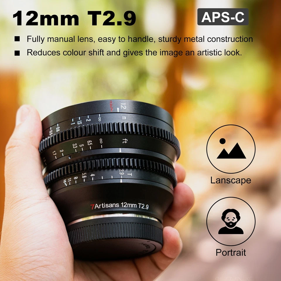US 7Artisans 12mm T2.9 Super Wide Angle Cinema Lens For Sony E Canon RF L Mount - Image 4 of 4