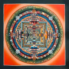 Kalachakra Mandala Thangka Painting on Cotton Canvas from Nepal, Wheel of Time