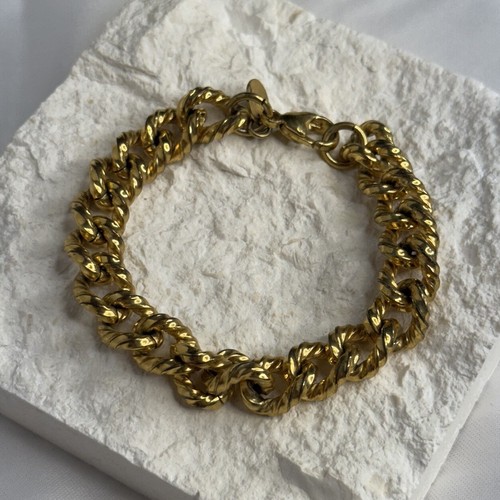 Romanza Italy Chain Bracelet thick Gold Tone plate 12.5mm Textured Link 7”