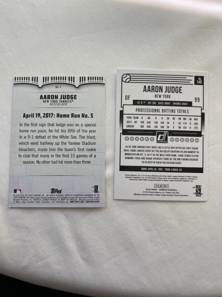 DCC: 2018 Aaron Judge 2-card lot Topps Highlights # AJ-1 Donruss #148 NM-MT+ - Image 2 of 2