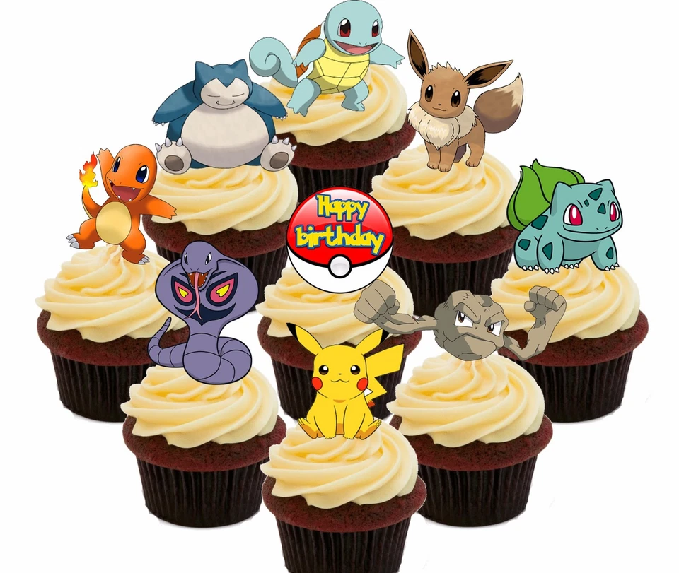 Pokemon Birthday Party - 36 Edible Cupcake Toppers, Fairy Cake Decorations  Go 7426793388119 | eBay