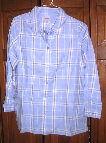 NEW White Blue Plaid Small Blair Flannel Long Sleeve Button Shirt Blouse Women's