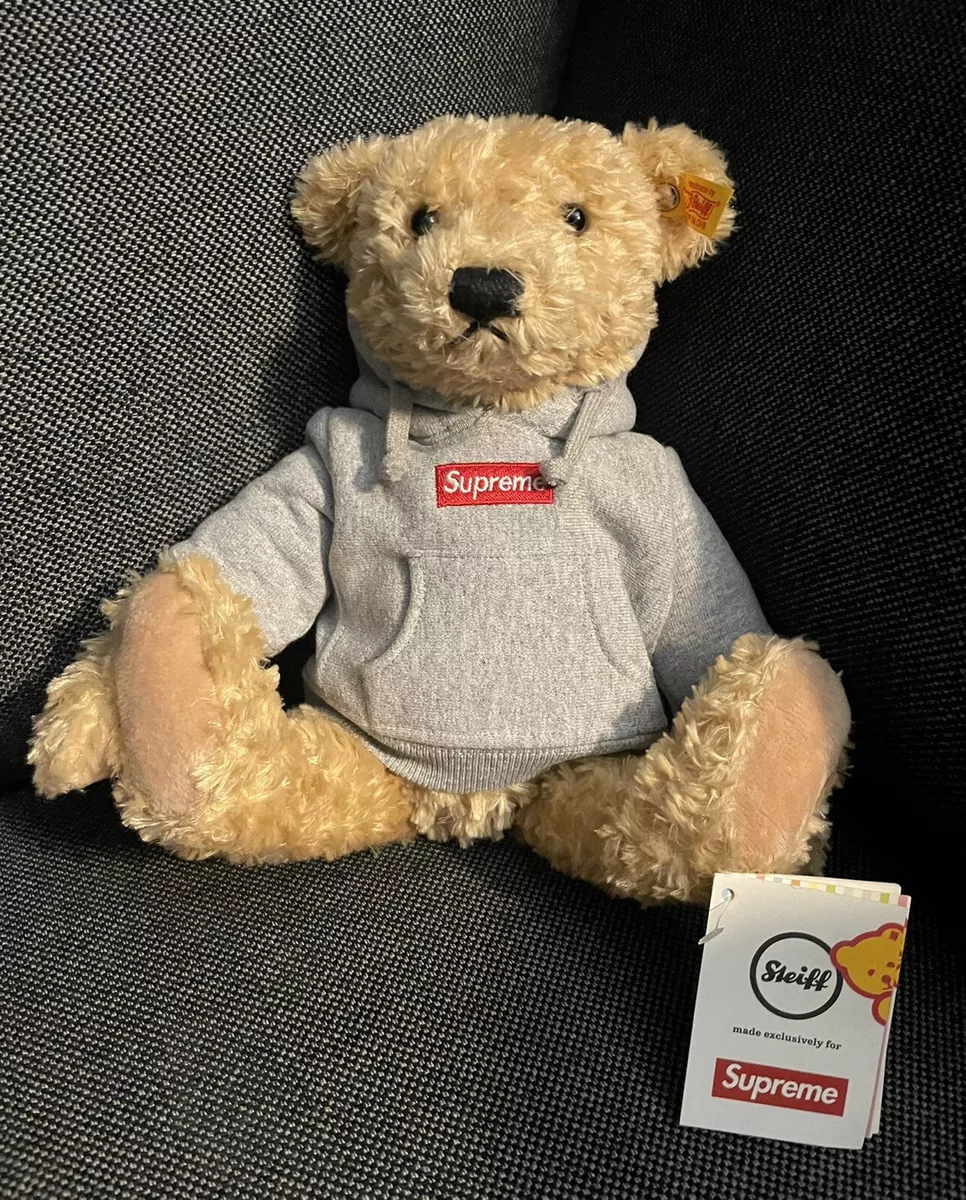 Supreme Steiff Bear Heather Grey Hoodie Box Logo Red FW18 New