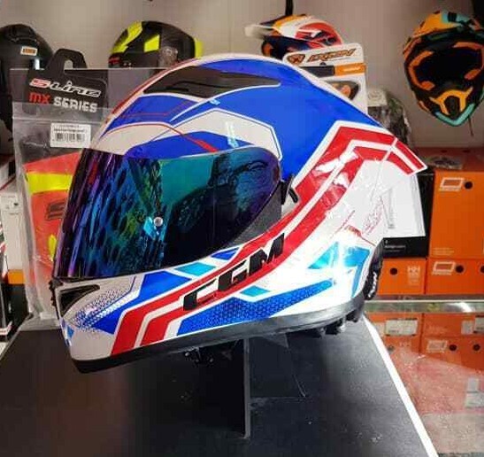 Casco Moto Integrale CGM 316Y BIANCO/BLU/RED con Visiera TRASPRENTE e IRIDIUM