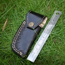 Black Leather Sheath for Pocket Folding Knife Pouch Cover Survival Camping EDC
