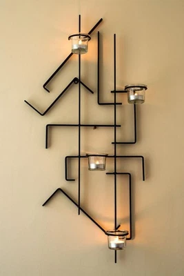 Wandteelichthalter MIX4 Schwarz Wandkerzenhalter Metall 73 cm Teelichthalter - Bild 1 von 4