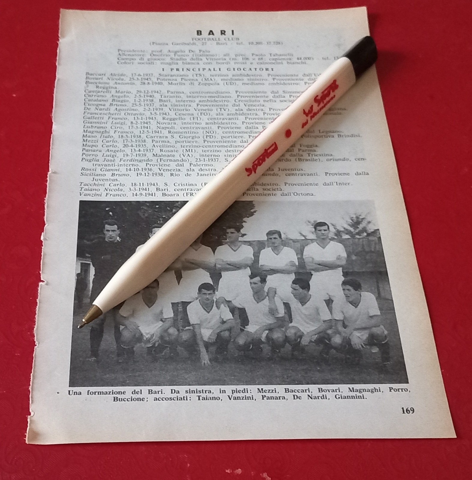 BARI BRESCIA pagina da ALMANACCO CARCANO 1965 MEZZI BACCARI VENERANDA BROTTO