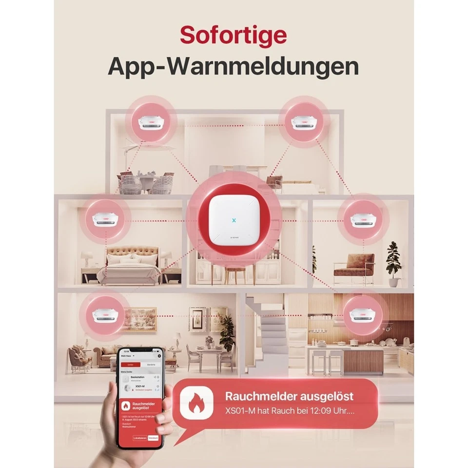 X-Sense FS61 Rauchmelder Set - 6x XS01-M Rauchmelder 1x SBS50 Basisstation - Bild 3 von 4