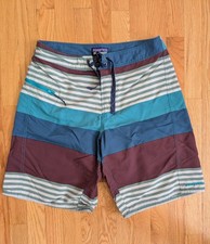 Patagonia Wavefarer Board Shorts Men's 32X10 Embroidered Logo Striped Zipper