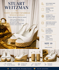Stuart Weitzman White Leather Espadrille Wedg...