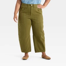 Women's High-Rise Utility Barrel Jeans - Universal Thread Olive Green 2