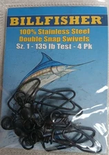 Billfisher DSS135-4PK Double Snap Swivels Black Oxide 135 lb 4 Per Pack