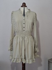 PRETTYLITTLETHING  Stone Polka Dot Shirred Ruffle Dress Size 14 BNWT