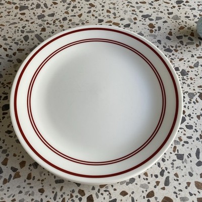 Corelle Vitrelle weiß rund groß Essteller 10'' roter Rand Set 4