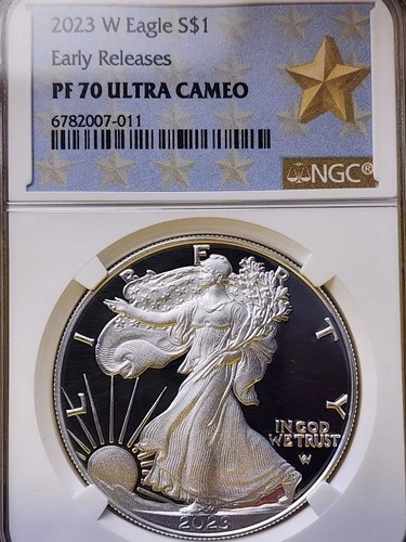2023-W American Silver Eagle *Gold Star* NGC PF-70 ULTRA CAMEO. Early Releases