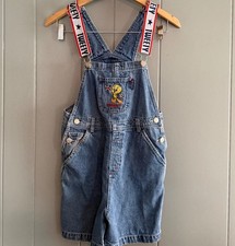 Vintage Kids Looney Tunes Tweety Bird Denim Overalls Jerry Leigh Size 10