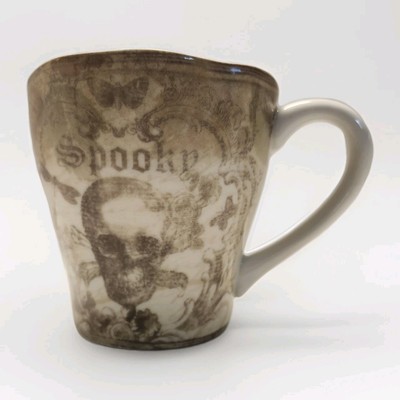 222 Fifth BUMP IN THE NIGHT Coffee Cup Mug Skull & Cross Bones SPOOKY Halloween 