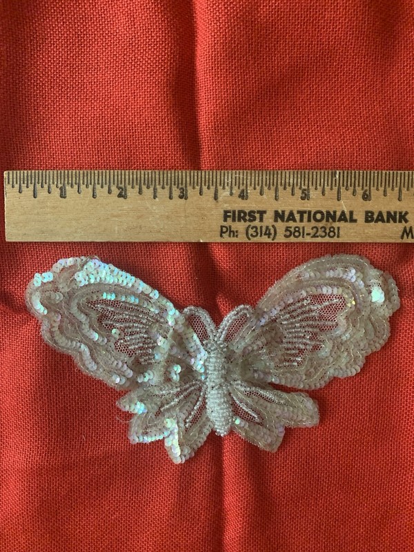 VTG Beaded Iridescent 3D Butterfly Sequin Lace Pearl Appliqué 6 1/2”W