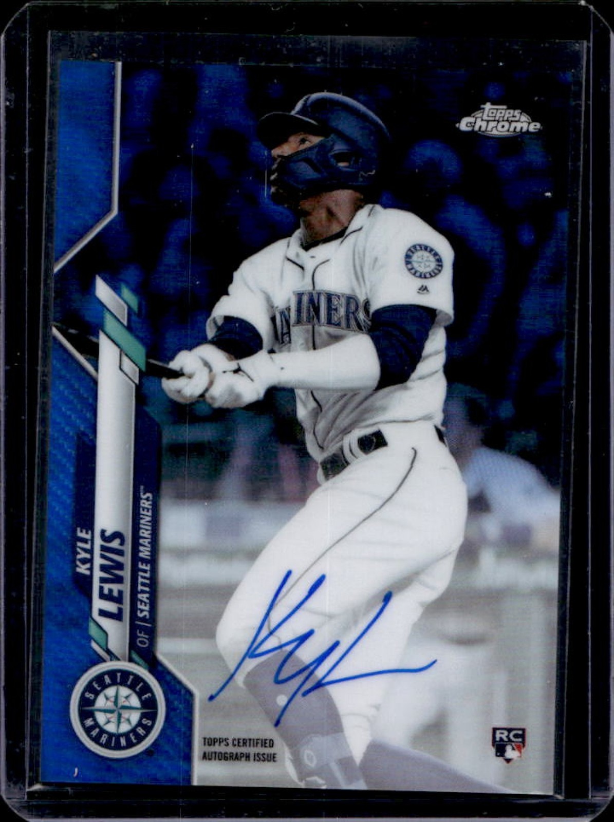 2020 Topps Chrome Kyle Lewis Rookie Auto RC Blue Refractor #106/150 Mariners