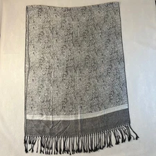 Pashmina Scarf Shawl Wrap Women's one size Paisley Gray Silk Blend Soft Warm