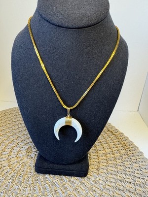 White Shell Crescent Moon Necklace Double horn necklace Shell Tusk  24.75 