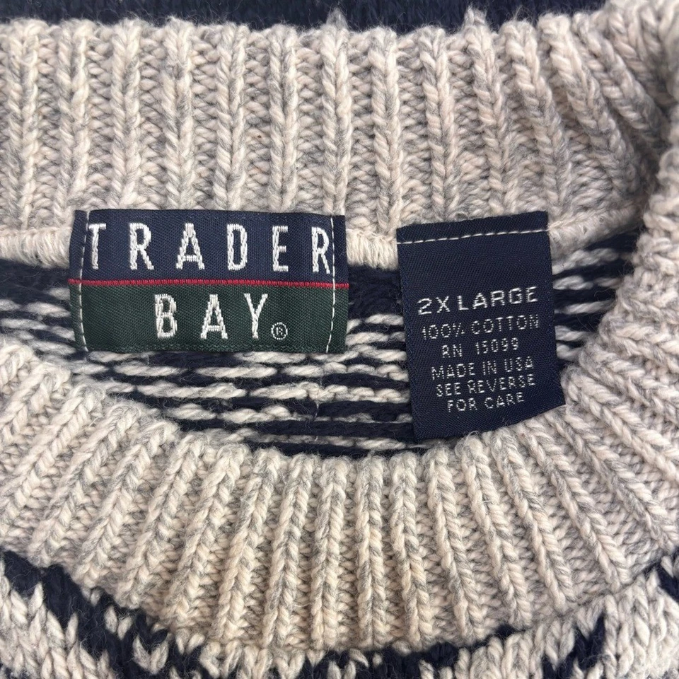Vintage Trader Bay Men's 2X Navy Nordic Print 100% Cotton Crew Neck Sweater - Image 4 of 4