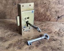 Antique Brass Half Mortise Cabinet L/H Door Lock + 2 Keys 64mm X 38mm X 13mm