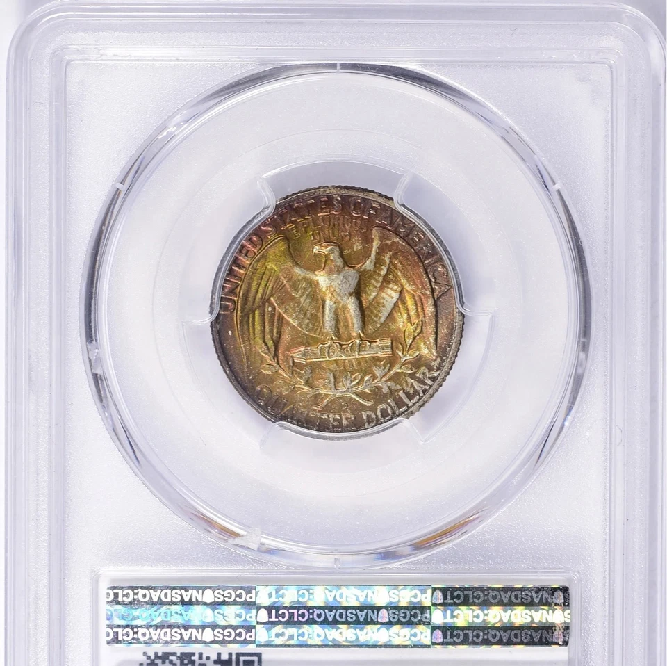 D Washington Quarter 1949 graduación profesional MS67 arco iris tono reverso Foto 3 de 3