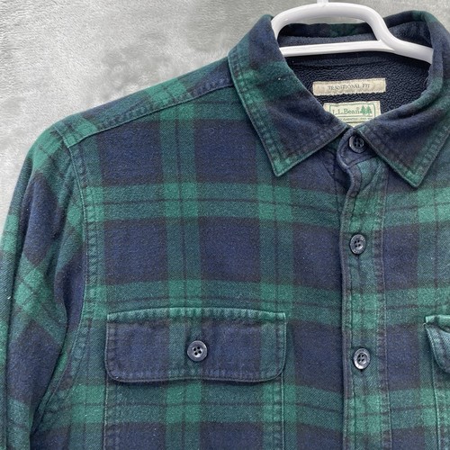 LL Bean Shirt Men Medium Fleece Lined Flannel Over shirt jacket Workwear shacket - Picture 10 of 13