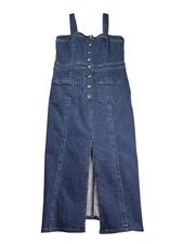 W By Worth Denim Button Front Midi Dress Size 6 Pockets Slit Blue