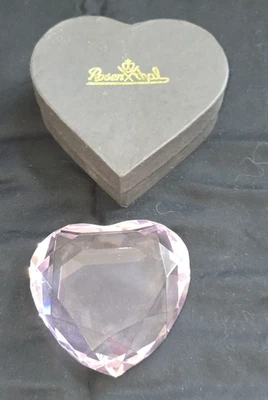 NIB Rosenthal Signed Crystal Heart Shaped Paperweight Faceted Cut Pink 3” - Image 1 of 4