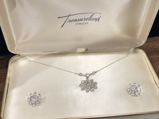 Treasureland STERLING 925 Necklace Pendant Screwback Rhinestone Earring Set 🎁