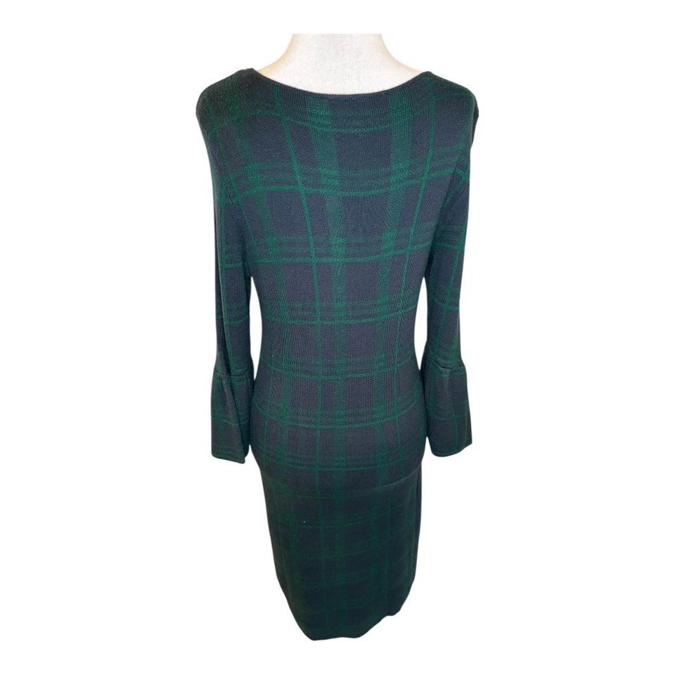 NY Collection Plaid Sweater Dress Bell Sleeve Knee Length Women's Size Small - Image 4 of 4