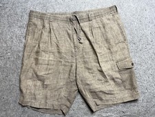 Tommy Bahama Shorts Mens Large Tan Linen Cargo Drawstring Elastic Waist Relax