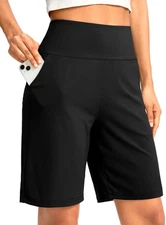 Women'S Bermuda Long Shorts with Pockets 9" High Waisted Knee Length Shorts for 