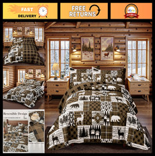King Size 3-Piece Quilt Set - Rustic Farmhouse Reversible Microfiber Bedspread