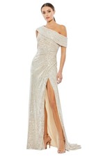 Mac Duggal 26550 Nude Silver Sequin One Shoulder Gown Size 8 398
