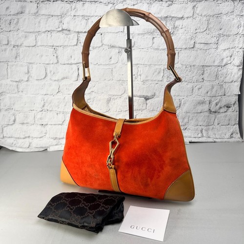 Gucci Bamboo Jackie Orange Shoulder Handbag Dust Bag Authentic