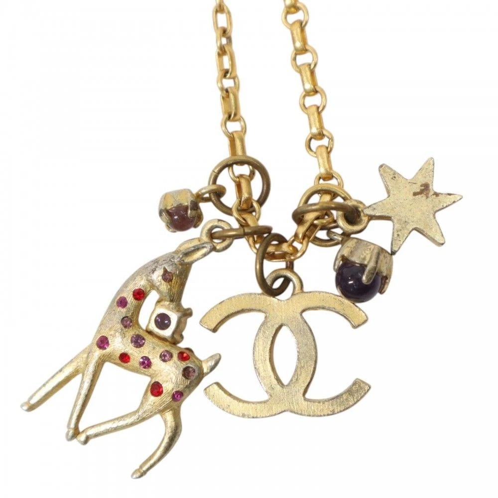 Collana lunga Chanel pendenti placcatura oro strass donna logo incisione con scatola